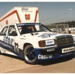 Der DTM Rennwagen von Franz Klammer Team RSM Marko im Fahrerlager des Nürburgrings April 1987 Xethis- Mercedes-Benz 190 E 2.3 16