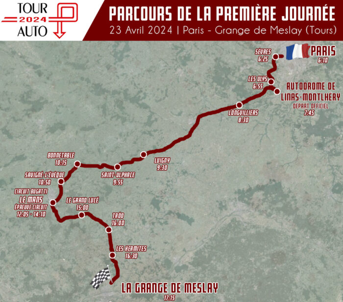 Carte Parcours du Tour Auto 2024 le 23 Avril-