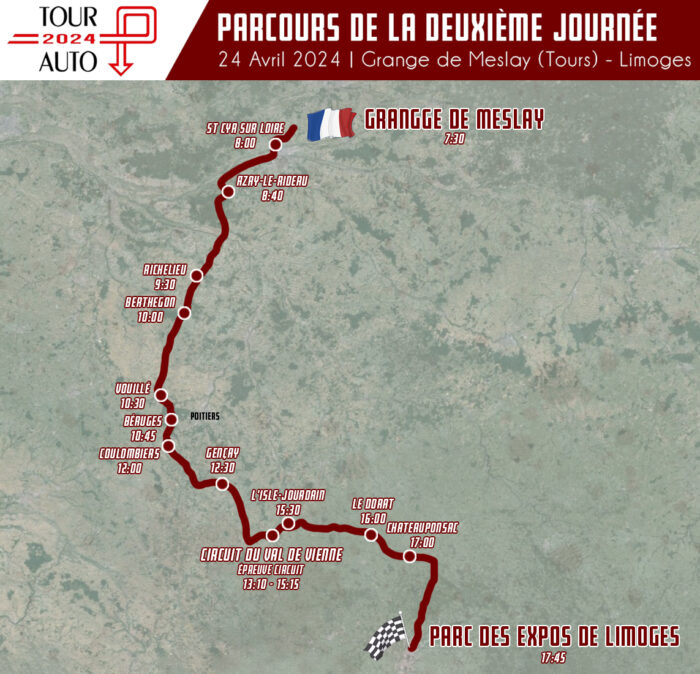Carte Parcours du Tour Auto 2024 le 24 Avril- Tour Auto 2024