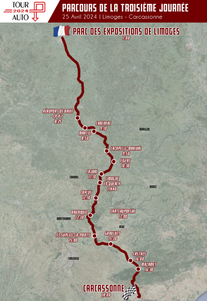 Carte Parcours du Tour Auto 2024 le 25 Avril 1- Tour Auto 2024