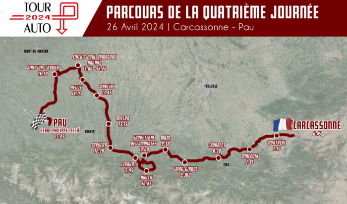 Carte Parcours du Tour Auto 2024 le 26 Avril-